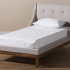 Baxton Studio Louvain Modern and Contemporary Greyish Beige Fabric Upholstered Walnut-Finished Twin Sized Platform Bed