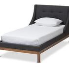 Baxton Studio Louvain Modern and Contemporary Dark Grey Fabric Upholstered Walnut-Finished Twin Sized Platform Bed