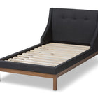 Baxton Studio Louvain Modern and Contemporary Dark Grey Fabric Upholstered Walnut-Finished Twin Sized Platform Bed
