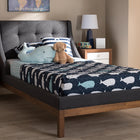 Baxton Studio Louvain Modern and Contemporary Dark Grey Fabric Upholstered Walnut-Finished Twin Sized Platform Bed