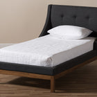 Baxton Studio Louvain Modern and Contemporary Dark Grey Fabric Upholstered Walnut-Finished Twin Sized Platform Bed