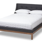 Baxton Studio Louvain Modern and Contemporary Dark Grey Fabric Upholstered Walnut-Finished Full Sized Platform Bed