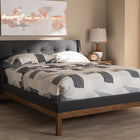 Baxton Studio Louvain Modern and Contemporary Dark Grey Fabric Upholstered Walnut-Finished Full Sized Platform Bed
