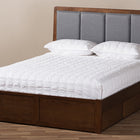Baxton Studio Brannigan Modern and Contemporary Dark Grey Fabric Upholstered Walnut Finished Queen Size Storage Platform Bed