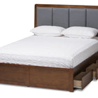 Baxton Studio Brannigan Modern and Contemporary Dark Grey Fabric Upholstered Walnut Finished Queen Size Storage Platform Bed