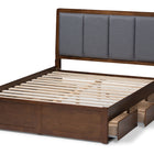 Baxton Studio Brannigan Modern and Contemporary Dark Grey Fabric Upholstered Walnut Finished Queen Size Storage Platform Bed