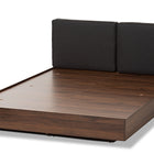 Baxton Studio Iselin Mid-Century Modern Brown Finished Dark Grey Fabric Upholstered Queen Sized Storage Platform Bed