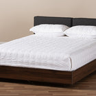 Baxton Studio Iselin Mid-Century Modern Brown Finished Dark Grey Fabric Upholstered Queen Sized Storage Platform Bed
