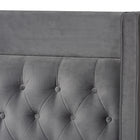 Baxton Studio Valery Modern and Contemporary Dark Gray Velvet Fabric Upholstered Queen Size Platform Bed with Gold-Finished Legs