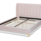Baxton Studio Saverio Glam and Luxe Light Pink Velvet Fabric Upholstered Queen Size Platform Bed with Gold-Tone Legs