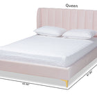 Baxton Studio Saverio Glam and Luxe Light Pink Velvet Fabric Upholstered Queen Size Platform Bed with Gold-Tone Legs