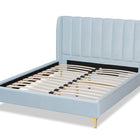 Baxton Studio Saverio Glam and Luxe Light Blue Velvet Fabric Upholstered Queen Size Platform Bed with Gold-Tone Legs