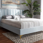 Baxton Studio Saverio Glam and Luxe Light Blue Velvet Fabric Upholstered Queen Size Platform Bed with Gold-Tone Legs