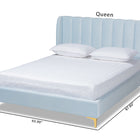 Baxton Studio Saverio Glam and Luxe Light Blue Velvet Fabric Upholstered Queen Size Platform Bed with Gold-Tone Legs