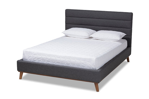 Baxton Studio Erlend Mid-Century Modern Dark Grey Fabric Upholstered Queen Size Platform Bed