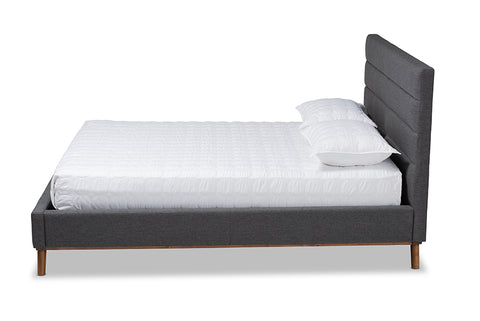 Baxton Studio Erlend Mid-Century Modern Dark Grey Fabric Upholstered Queen Size Platform Bed