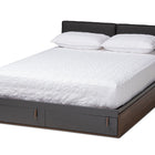 Baxton Studio Rikke Modern and Contemporary Two-Tone Gray and Walnut Finished Wood Queen Size Platform Storage Bed with Gray Fabric Upholstered Headboard