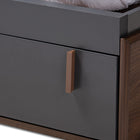 Baxton Studio Rikke Modern and Contemporary Two-Tone Gray and Walnut Finished Wood Queen Size Platform Storage Bed with Gray Fabric Upholstered Headboard