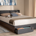 Baxton Studio Rikke Modern and Contemporary Two-Tone Gray and Walnut Finished Wood Queen Size Platform Storage Bed with Gray Fabric Upholstered Headboard