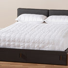 Baxton Studio Rikke Modern and Contemporary Two-Tone Gray and Walnut Finished Wood Queen Size Platform Storage Bed with Gray Fabric Upholstered Headboard