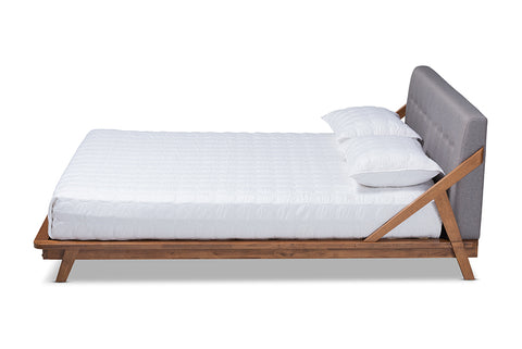 Baxton Studio Sante Mid-Century Modern Grey Fabric Upholstered Wood Queen Size Platform Bed
