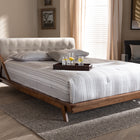 Baxton Studio Sante Mid-Century Modern Light Beige Fabric Upholstered Wood Queen Size Platform Bed