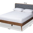 Baxton Studio Dilara Mid-Century Modern Dark Grey Fabric Upholstered Walnut Brown Finished Wood King Size Platform Bed