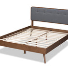 Baxton Studio Dilara Mid-Century Modern Dark Grey Fabric Upholstered Walnut Brown Finished Wood King Size Platform Bed