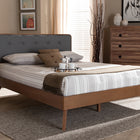 Baxton Studio Dilara Mid-Century Modern Dark Grey Fabric Upholstered Walnut Brown Finished Wood Queen Size Platform Bed