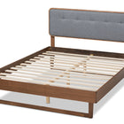 Baxton Studio Natalia Mid-Century Modern Dark Grey Fabric Upholstered and Ash Walnut Finished Wood Queen Size Platform Bed