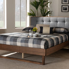 Baxton Studio Natalia Mid-Century Modern Dark Grey Fabric Upholstered and Ash Walnut Finished Wood Queen Size Platform Bed