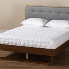 Baxton Studio Natalia Mid-Century Modern Dark Grey Fabric Upholstered and Ash Walnut Finished Wood Queen Size Platform Bed