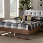 Baxton Studio Natalia Mid-Century Modern Light Grey Fabric Upholstered and Ash Walnut Finished Wood Queen Size Platform Bed