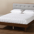 Baxton Studio Natalia Mid-Century Modern Light Grey Fabric Upholstered and Ash Walnut Finished Wood King Size Platform Bed