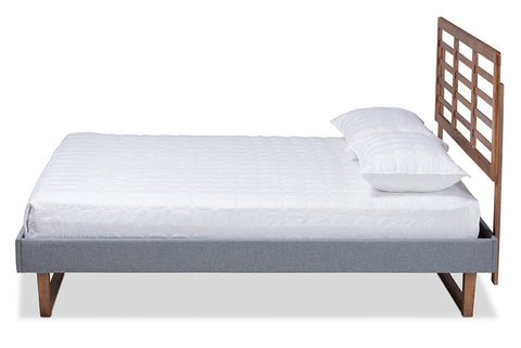 Baxton Studio Rina Modern and Contemporary Dark Grey Fabric Upholstered and Ash Walnut Brown Finished Wood King Size Platform Bed