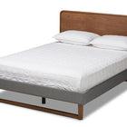 Baxton Studio Ayla Mid-Century Modern Dark Grey Fabric Upholstered Walnut Brown Finished Wood Queen Size Platform Bed