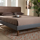 Baxton Studio Ayla Mid-Century Modern Dark Grey Fabric Upholstered Walnut Brown Finished Wood King Size Platform Bed