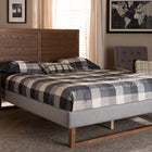 Baxton Studio Claudia Rustic Modern Light Grey Fabric Upholstered and Walnut Brown Finished Wood King Size Platform Bed