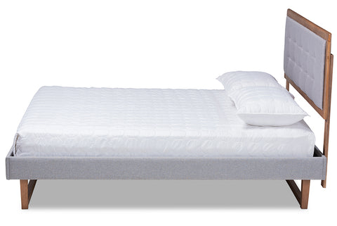 Baxton Studio Livinia Modern Transitional Light Grey Fabric Upholstered and Ash Walnut Brown Finished Wood King Size Platform Bed