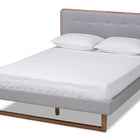 Baxton Studio Sofia Mid-Century Modern Light Grey Fabric Upholstered and Ash Walnut Finished Wood Queen Size Platform Bed