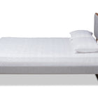 Baxton Studio Sofia Mid-Century Modern Light Grey Fabric Upholstered and Ash Walnut Finished Wood Queen Size Platform Bed