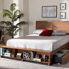 Baxton Studio Tamsin Modern Transitional Ash Walnut Brown Finished Wood Full Size 4-Drawer Platform Storage Bed with Built-In Shelves