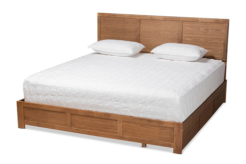Baxton Studio Aras Modern and Contemporary Transitional Ash Walnut Brown Finished Wood King Size 3-Drawer Platform Storage Bed