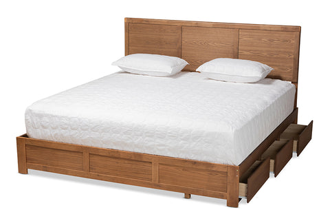 Baxton Studio Aras Modern and Contemporary Transitional Ash Walnut Brown Finished Wood King Size 3-Drawer Platform Storage Bed