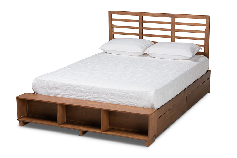 Baxton Studio Milana Modern Transitional Ash Walnut Brown Finished Wood 4-Drawer Full Size Platform Storage Bed