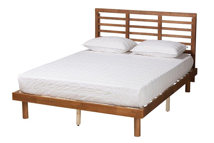 Baxton Studio Lucine Mid-Century Modern Ash Walnut Finished Wood Queen Size Platform Bed