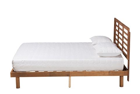 Baxton Studio Lucine Mid-Century Modern Ash Walnut Finished Wood Queen Size Platform Bed