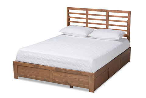 Baxton Studio Piera Modern and Contemporary Transitional Ash Walnut Brown Finished Wood King Size 3-Drawer Platform Storage Bed