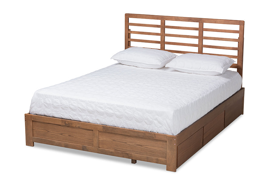 Baxton Studio Piera Modern and Contemporary Transitional Ash Walnut Brown Finished Wood Queen Size 3-Drawer Platform Storage Bed