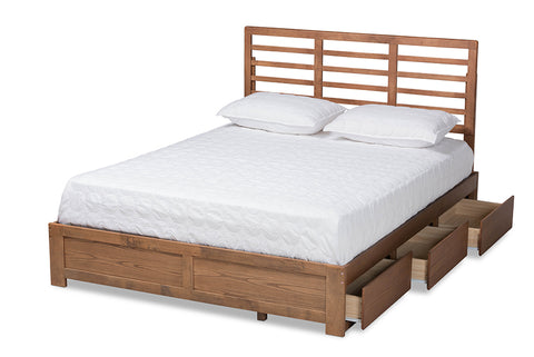 Baxton Studio Piera Modern and Contemporary Transitional Ash Walnut Brown Finished Wood King Size 3-Drawer Platform Storage Bed